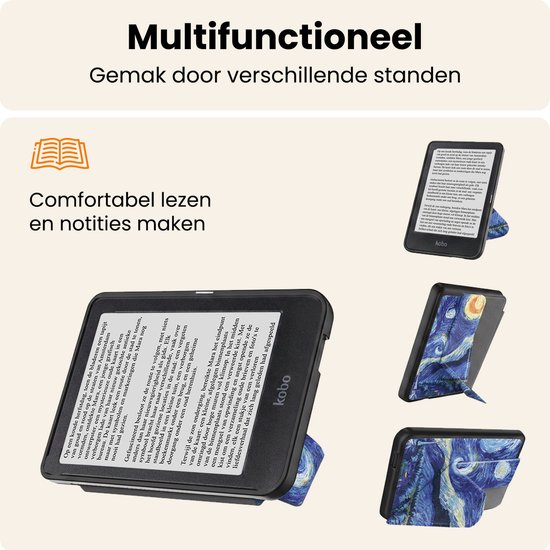 Hoesje Geschikt voor Kobo Nia Hoes Book Case Trifold - Hoes Geschikt voor Kobo Nia Hoesje Book Cover - Sterrenhemel van Hoesje  — afbeelding 3