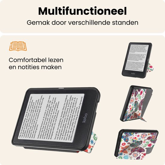 Hoesje Geschikt voor Kobo Nia Hoes Book Case Trifold - Hoes Geschikt voor Kobo Nia Hoesje Book Cover - Vlinders van Hoesje  — afbeelding 3