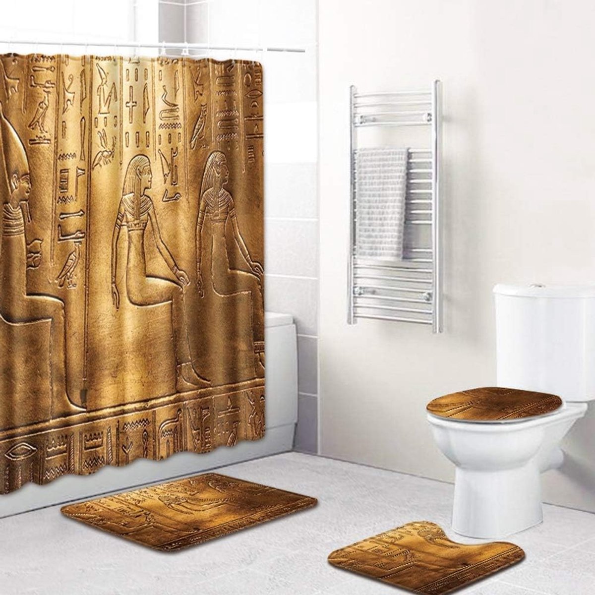 Badmat Set - Vloermatten Badkamer - Douche en Toilet - Waterabsorberend Sneldrogend - Vier