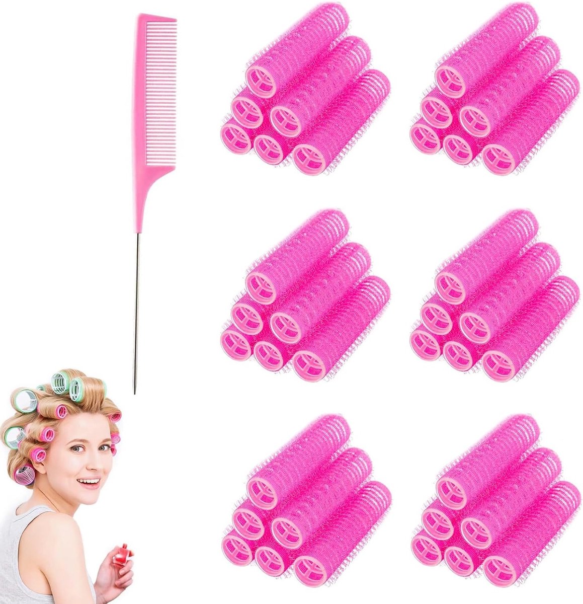 Mini Haar Salon Krulrollers - 36 Stuks Spotted Rollers met Rat Tail Kam voor Perfecte Krullen
