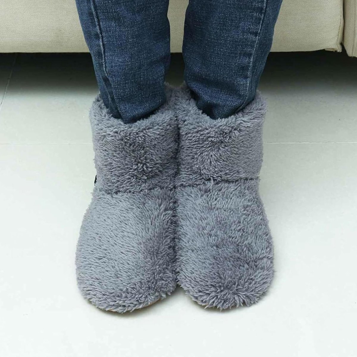 Elektrische Voetenwarmer - Verwarmde Pantoffels - Winterse Warmte - USB Oplaadbaar - Maat 39-43 - Grijs — cadeau in Gadgets - foto 5