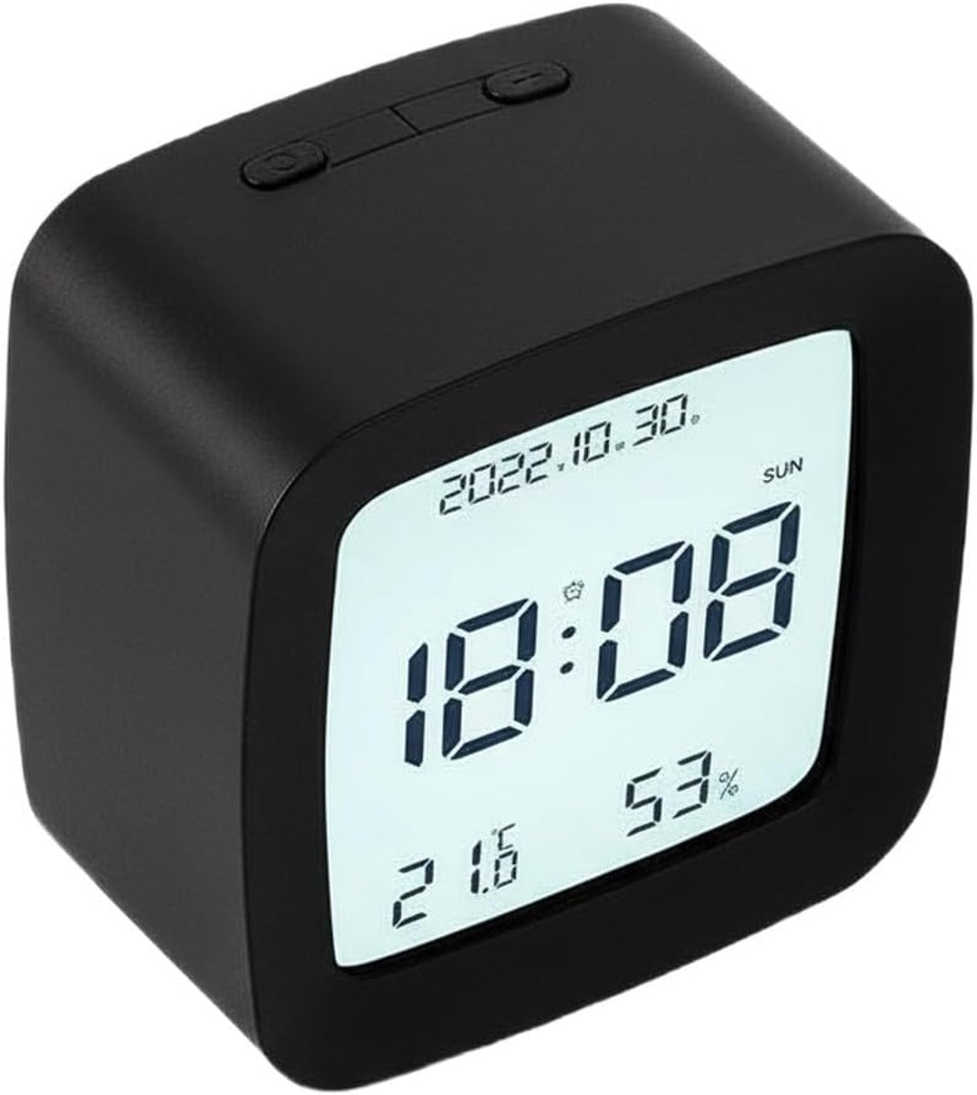 Digitale Wekker - Tafelklok Monitor - Omgeving Checken - Tik of Spraak Gestuurd - Compact Formaat - Zwart