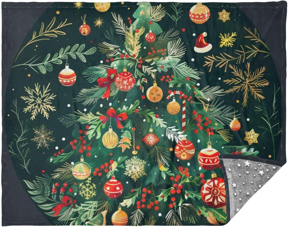 Gooi Dekens - Zachte Plaids - Gezellig Ontspannen - Gloeit in donker - 140 x 178 cm - Groene Kerstboom
