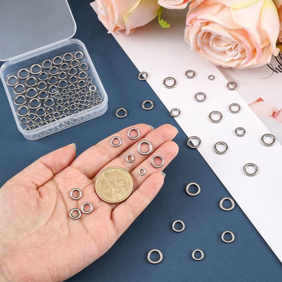 60pcs 6 Sizes Stainless Swivel Solid Ring - Round Fishing Lure Connector - High Strength Solid Ring Line - Saltwater en Freshwater Loop voor Vissen van Merkloos — afbeelding 3