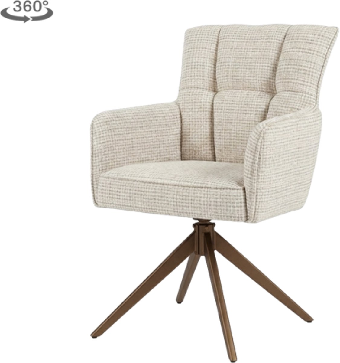 Tower Living Eetkamerstoel Bardi met armleuning draaibaar - Stof cremona 02 sand - Anodic brown Poot