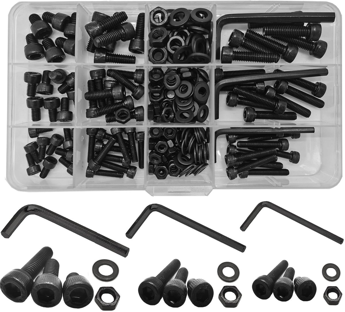 Dailygoods - Moeren en Bouten - Assortiment set - Zwart - Machineschroeven - 219 stuks - Geschikt voor diverse montagemogelijkheden - Zwart