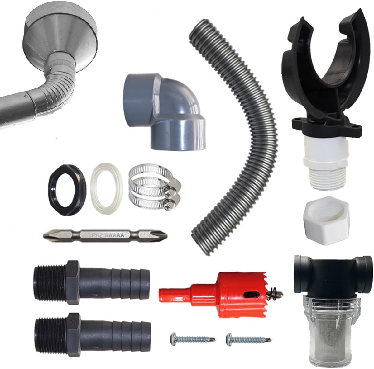 Regenton Connector Set - Regenwater Afleider - Water Opvangen - Duurzaam PVC Rubber - Bocht 100-110mm - Zwart