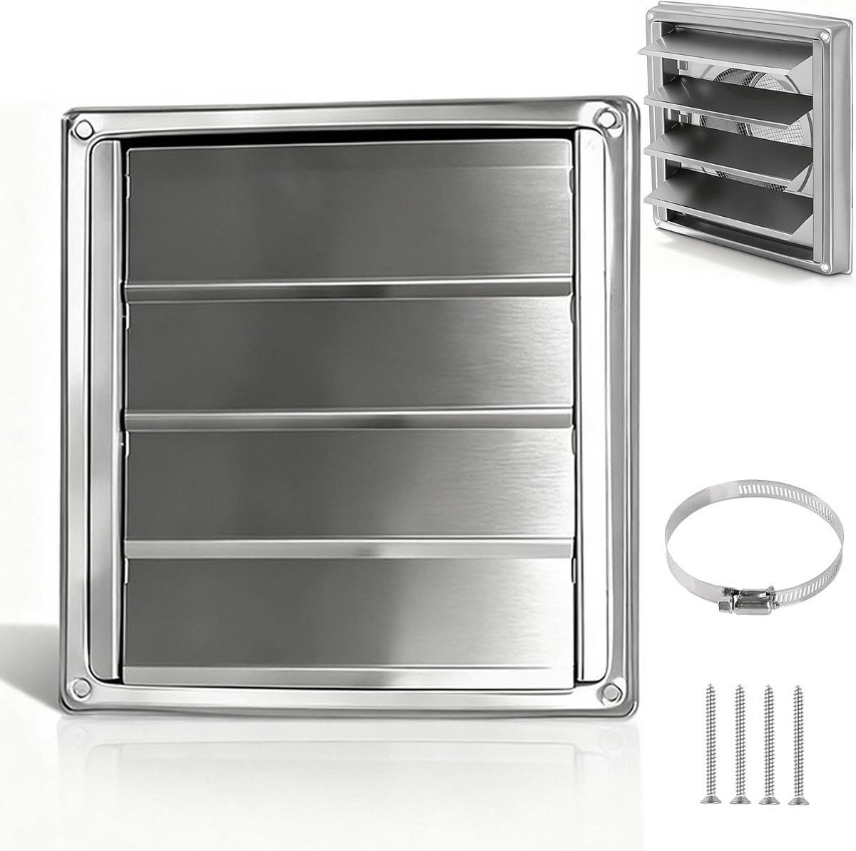 Ventilatierooster - Muurrooster Terugslagklep - Luchtstroom Reguleren - Insectenwerend Gaas - Ø 100-150 mm - Zilverkleurig