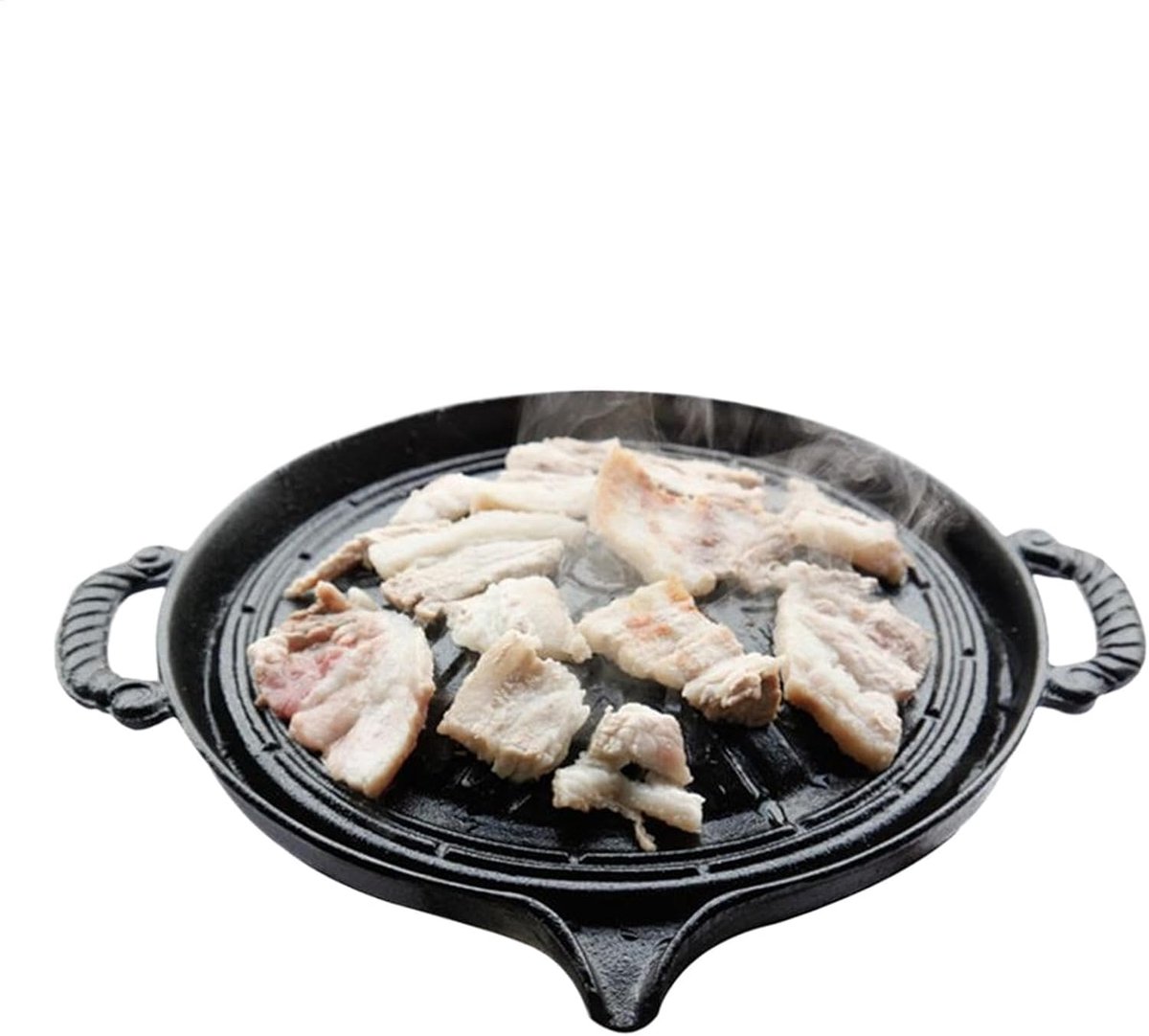Gietijzeren Grillpan Koekenpan Barbecue Buiten Koken Gelijkmatige Warmte 28 cm Zwart