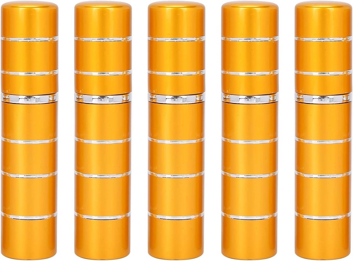 Mini Spray Flesjes voor Parfum - 5 Stuks 5ml Herbruikbare Atomizers met Gouden Afwerking voor Reizen en Dagelijks Gebruik