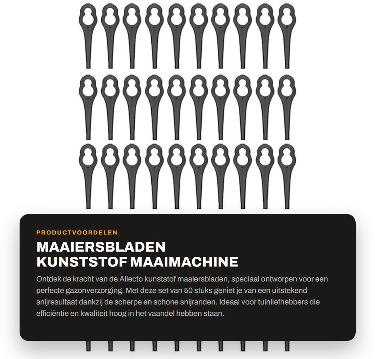 Dailygoods- Grasmaaiermessen Kunststof 50 Stuks - Antislip - Uitstekend Snij-effect - Roestvrij - Geschikt voor ALM 28/30/ART 23 - 7,5 x 2 cm - Grasmaaierbladen