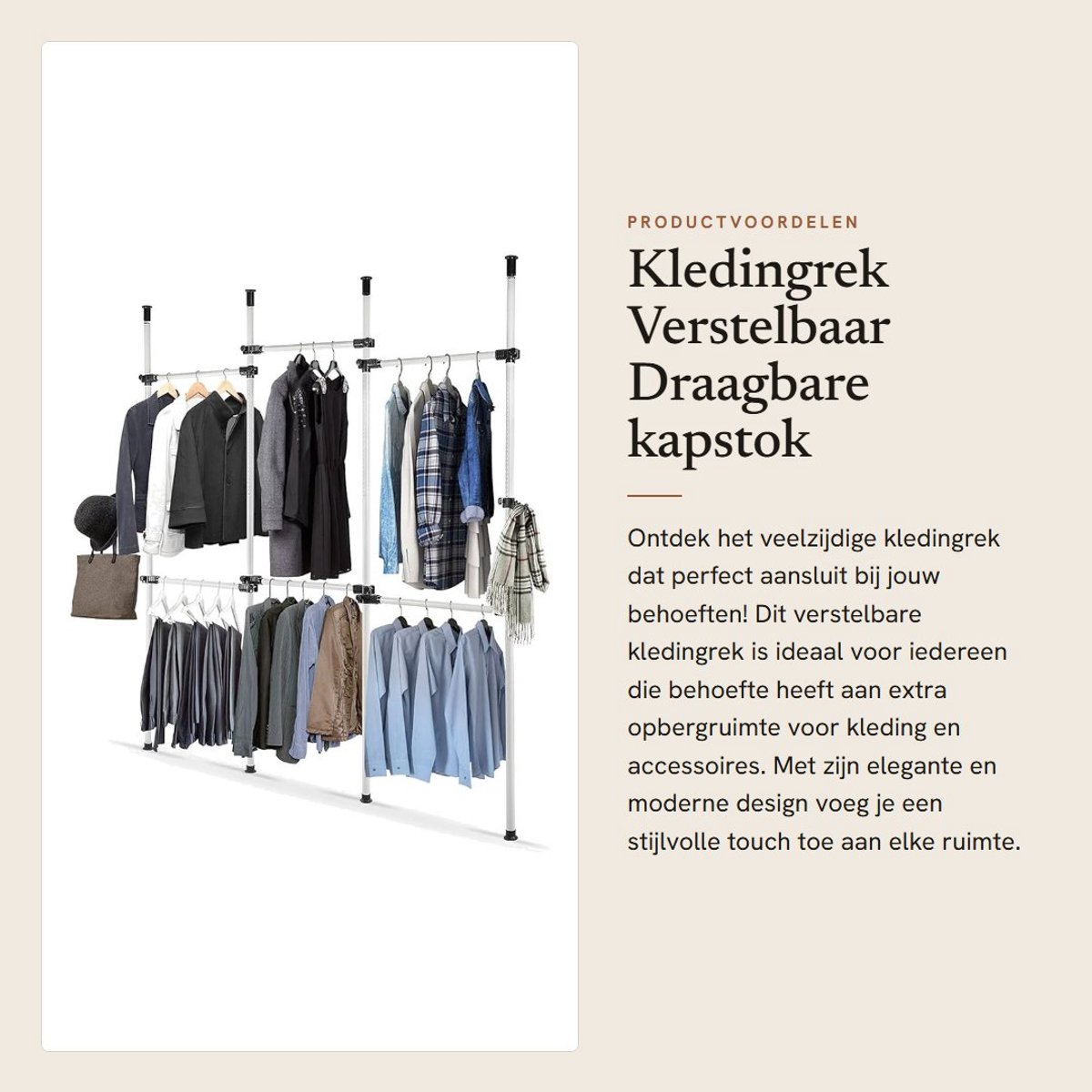 Dailygoods- Kledingrek Verstelbaar - Kledingstang - Kledingrek Metaal - Draagbare Kapstok - Hoge Capaciteit - Duurzaam Polypropyleen