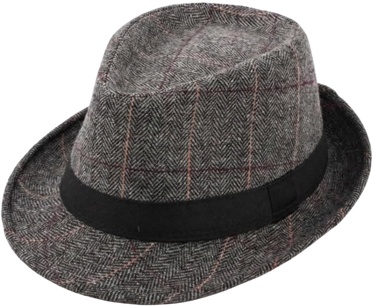 Dailygoods- Fedora Hoed Klassiek Tartan - Grijze Plaid - Maat M (56-58 cm) - Premium Vilt - Duurzaam - Elegante Afwerking