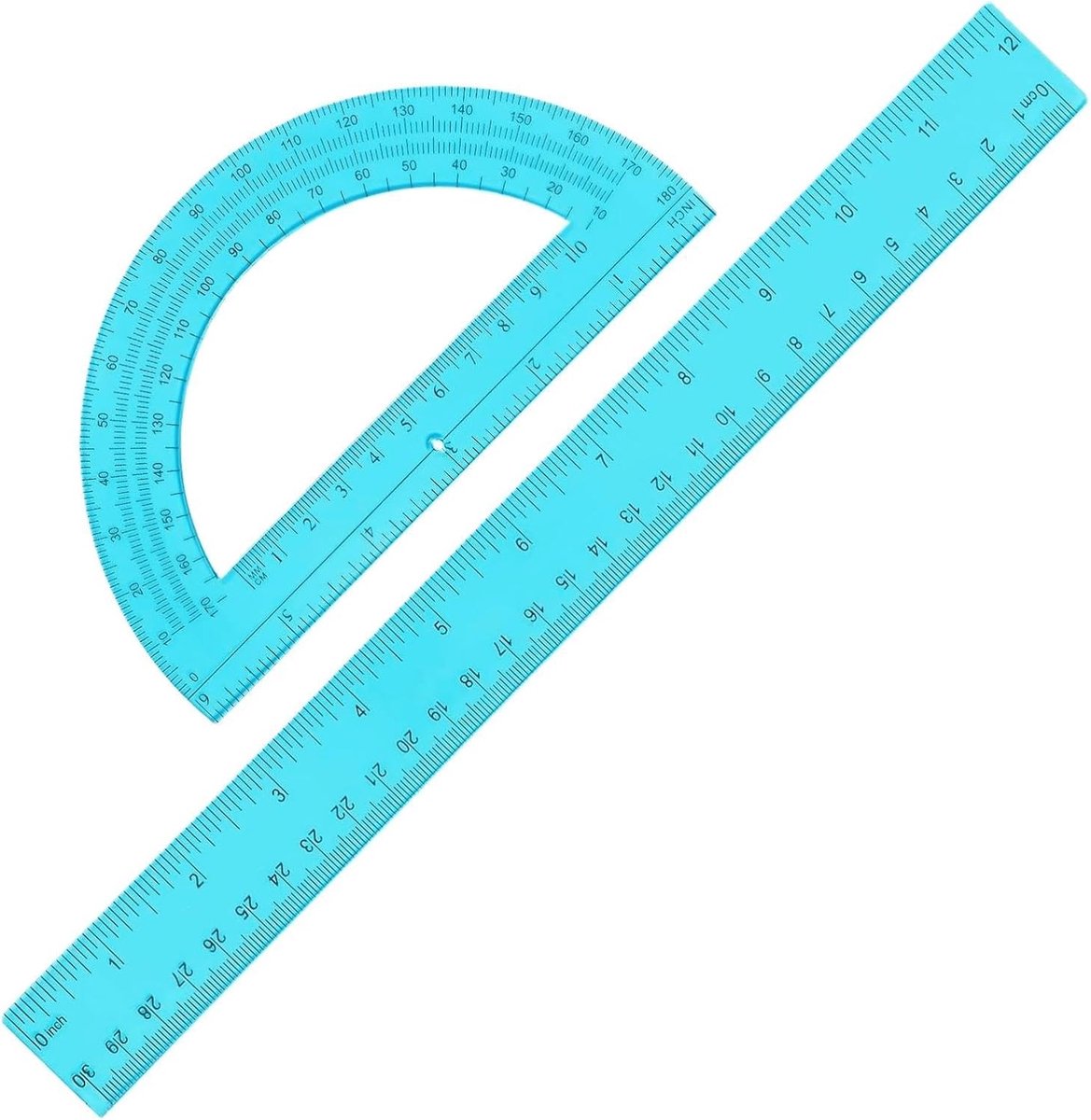 Liniaal en gradenboog - Meetset geometrie - Nauwkeurig Tekenen - Transparant PVC - 30 cm Liniaal - Blauw