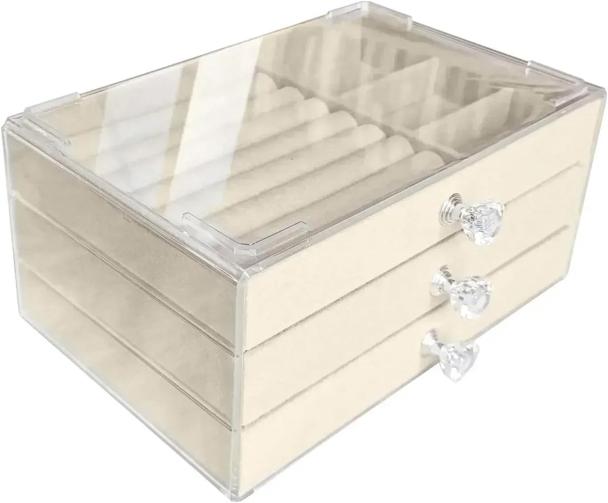 Juwelendoos - Opberger Sieraden - Sieraden Organiseren - Stapelbaar Ontwerp - 23x13.5x10cm - Beige