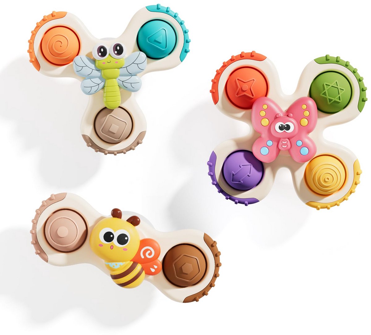 VONKELIOS® 3 stuks Pop-zuignap draaitol | Badspeelgoed en reisspeelgoed | Zintuiglijk speelgoed voor peuters 1-3 jaar
