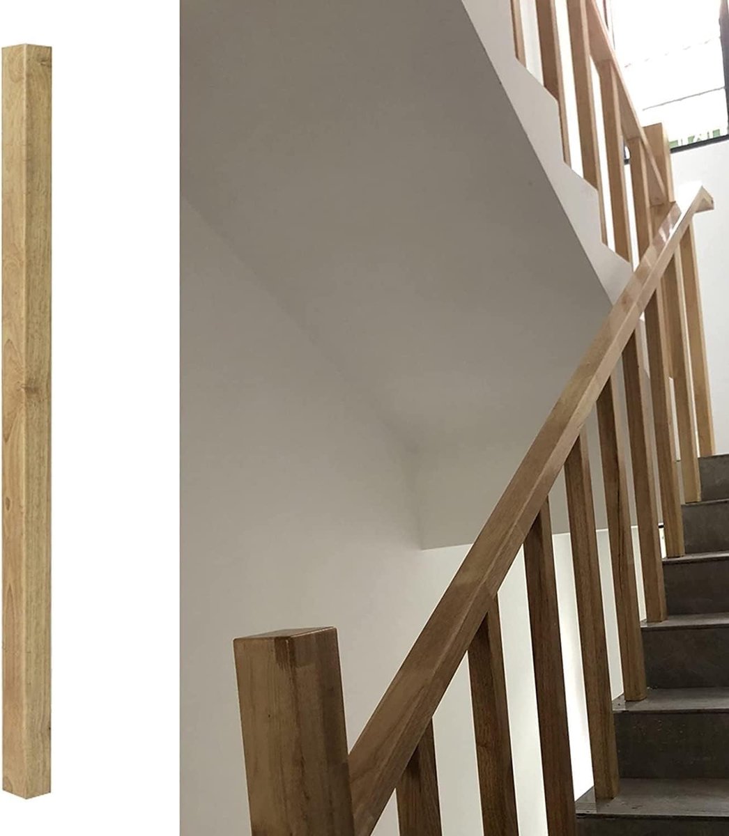 Trap reling kolom - Vangrail systeem - Balkon afscheiding - Massief houten constructie - 95 cm hoogte - Houtkleur