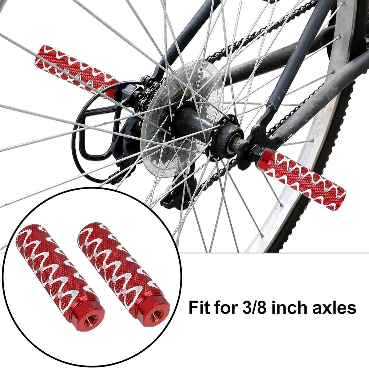 Fietssteunen Paar - Fiets Pedaal - Extra Rijders - Antislip Groeven - 3/8 Inch - Rood