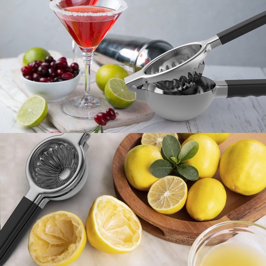 1 stuk - Citroenpers van roestvrij staal - Metalen citruspers - Citroen- en fruitsap machine met siliconen handgrepen - Grote handmatige citruspers - Handmatige pers - Ergonomisch ontwerp met stevige handgrepen (zwart) — afbeelding 4