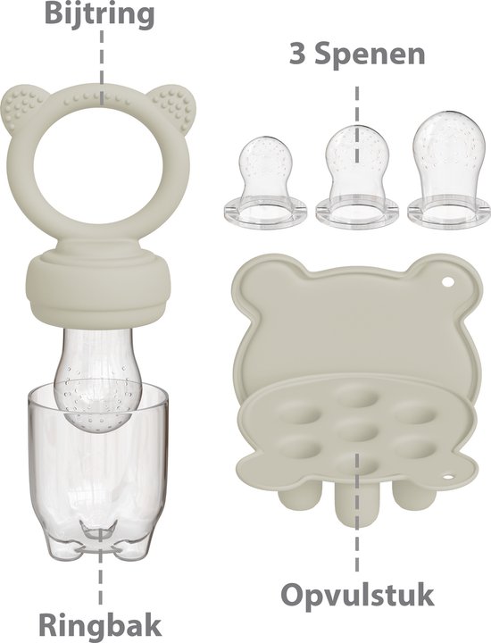 Liefjes & Co Fruitspeen & IJsblokjesvorm - Baby Speen met Bijtring - BPA-vrij Siliconen - 3 Speenmaten S/M/L - Beige van Liefjes & Co — afbeelding 3