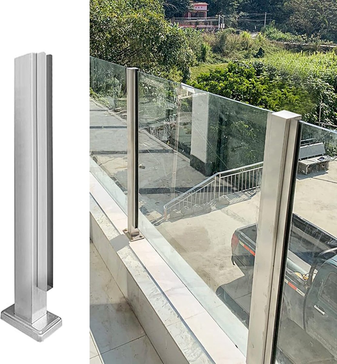 Glazen Balustrade Paal - Hekwerk Paal - Veilig Terras - Roestvrij Staal - 105cm - Grijs