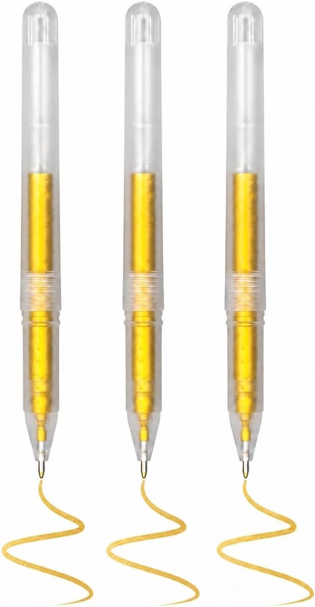 Set van 3 metallic gelstiften met 1,0 mm lijndikte voor tekenen, schrijven en knutselen met rijke gouden inkt.