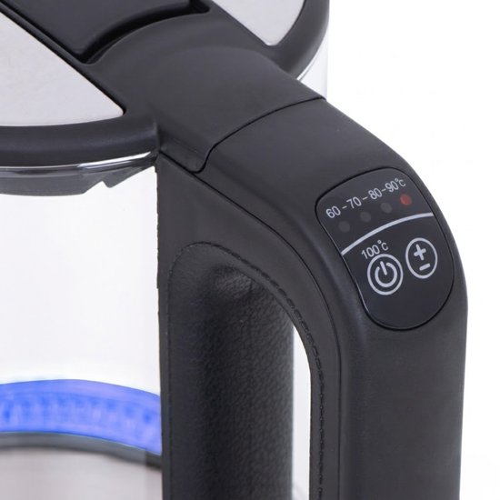 Close-up van het bedieningspaneel van een waterkoker met temperatuurinstellingen.