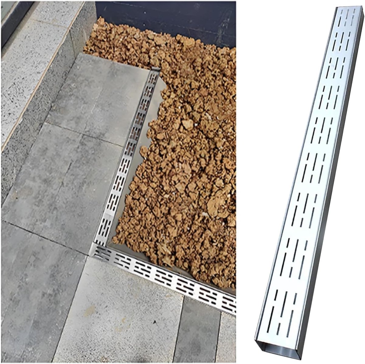 Drainage Rooster - Afvoersysteem Kanaal - Terras Waterdicht - Roestvrij Staal 304 - 8x5cm - Zilver