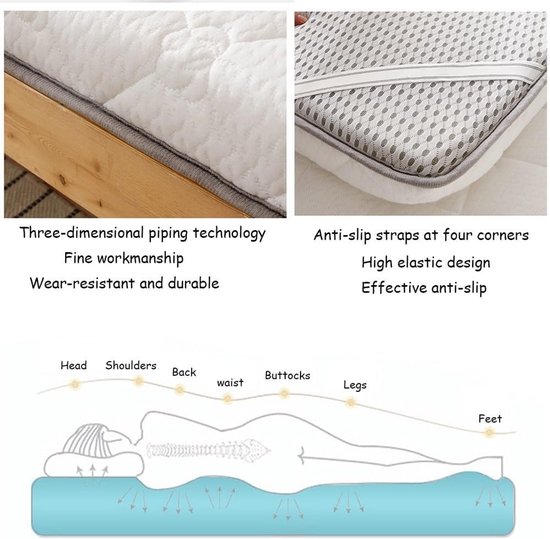 Japanse Futon Matras - Vloer Matras - Comfortabel Slapen - Ademend Latex Materiaal - 200x220cm - Wit — afbeelding 5