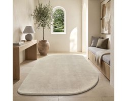 the carpet Lina Shape Scallop Teppich, Hoogpolig Langharig Vloerkleed, Superzacht, Imitatiebont, Pluizig, Bontlook, Wasbaar tot 30 Graden, Beige, 120x160 cm