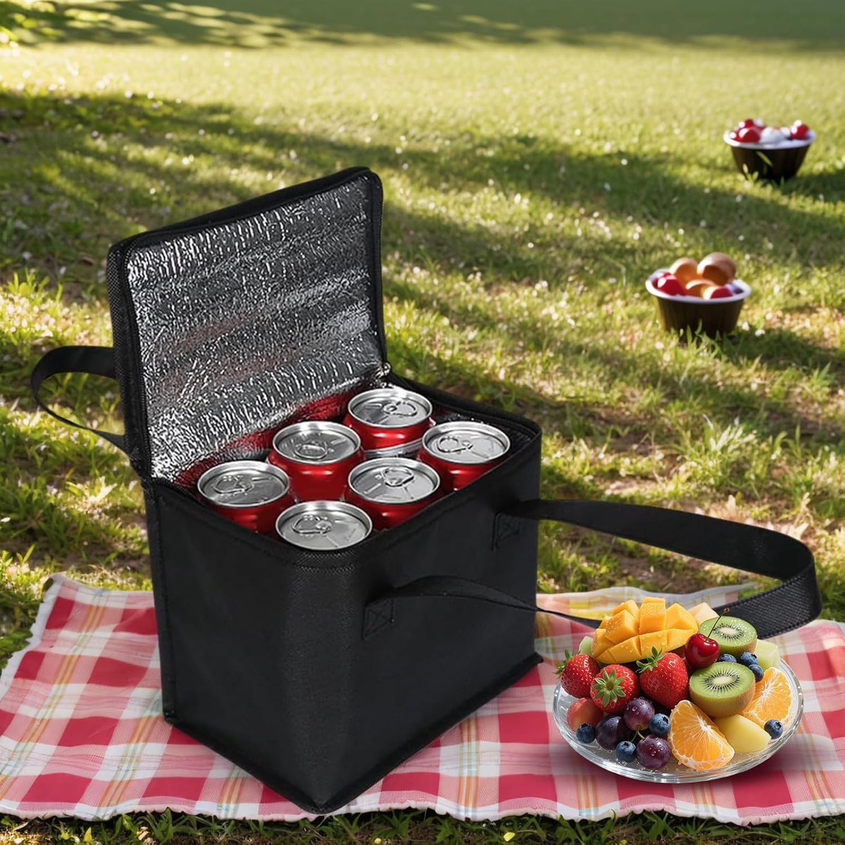 1 stuks oxford stof koeltas-zwart-28x14x17cm-geïsoleerde lunchtas-draagbaar licht zacht-werk reis picknick buitenactiviteiten thermotas eten opbergzak