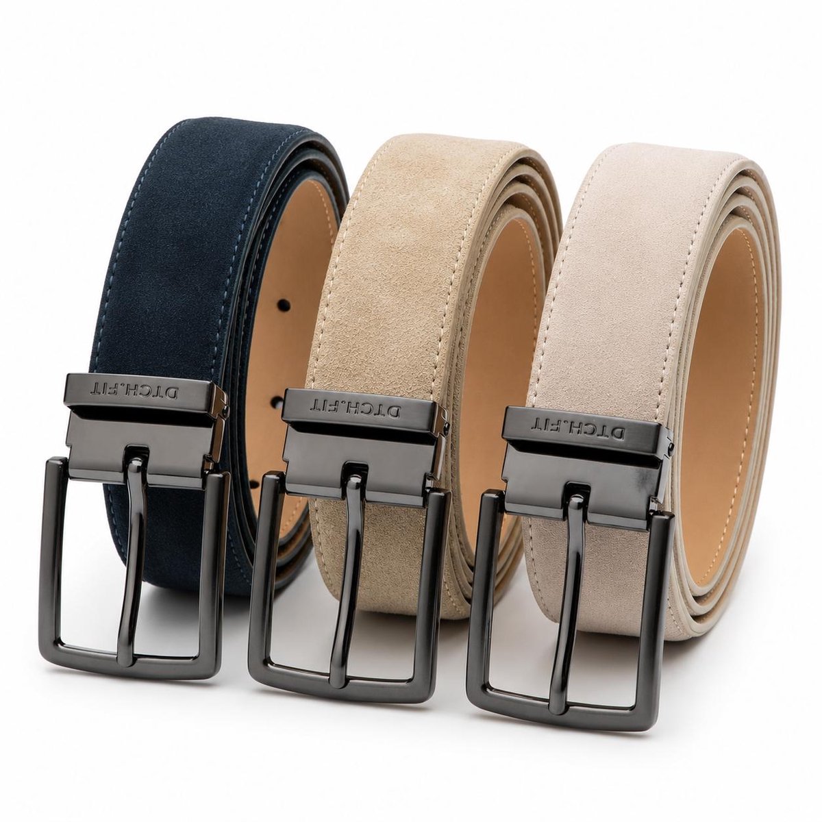 Suede heren riem Oliver - Multipack - Blauw, Sand & Beige - 3,5cm breed - 85 cm