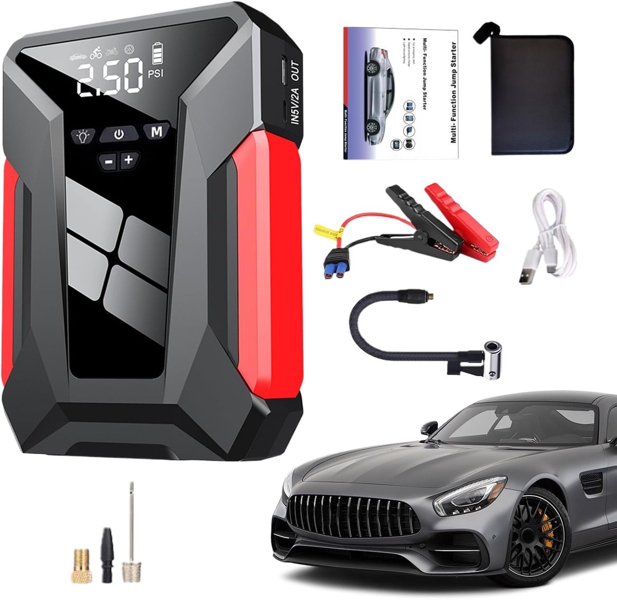 Draagbare Auto Starter - Jump Starter - Auto Starten - Alles-in-één Functie - 27 x 22.5 x 8 cm - Zwart