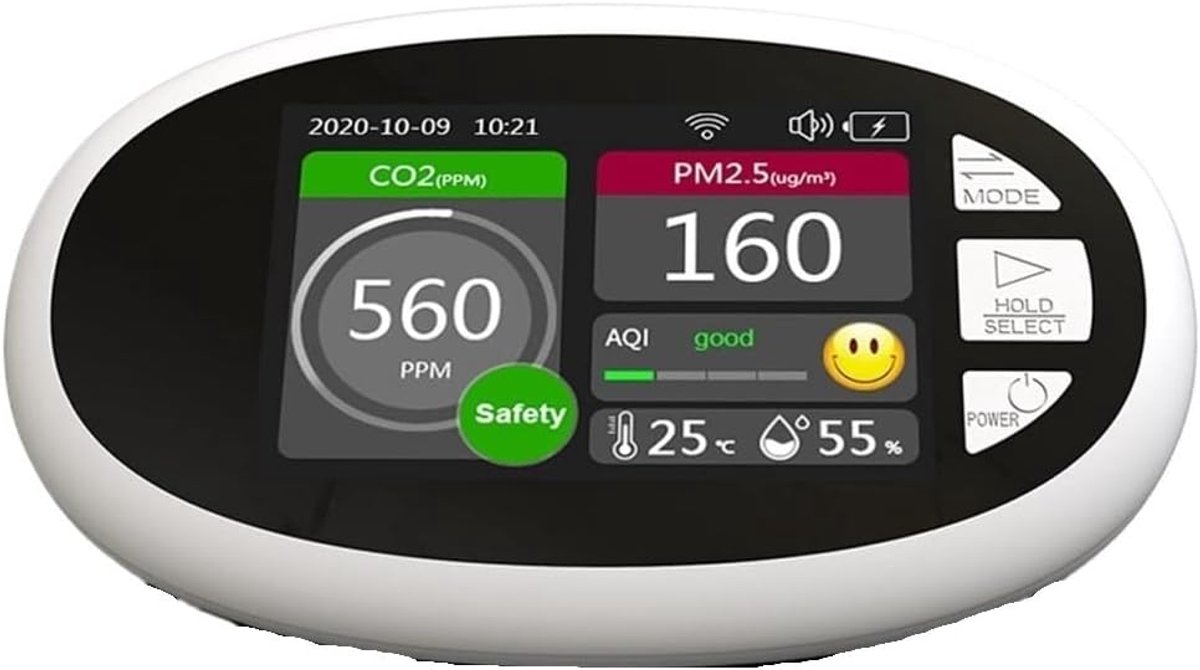 Luchtkwaliteitsmeter - CO2 meter - Binnenklimaat meten - Smart WiFi connectiviteit - 10x10x10 mm - One Color