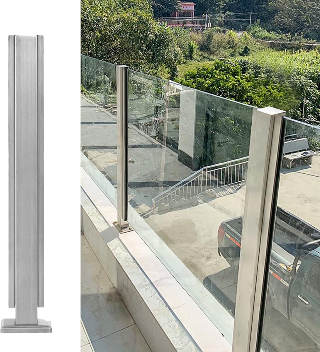 Glazen Balustrade Paal - RVS Hekwerk - Veilige Afscheiding - Eenvoudige Montage - 60-145 cm - Zilver