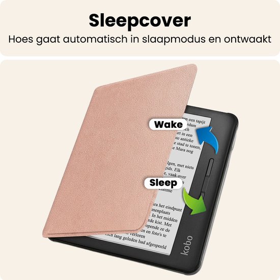 Hoesje Geschikt voor Kobo Libra H2O Hoes Book Case - Hoes Geschikt voor Kobo Libra H2O Hoesje Book Cover Met Screenprotector - Rosé Goud van Hoesje  — afbeelding 3