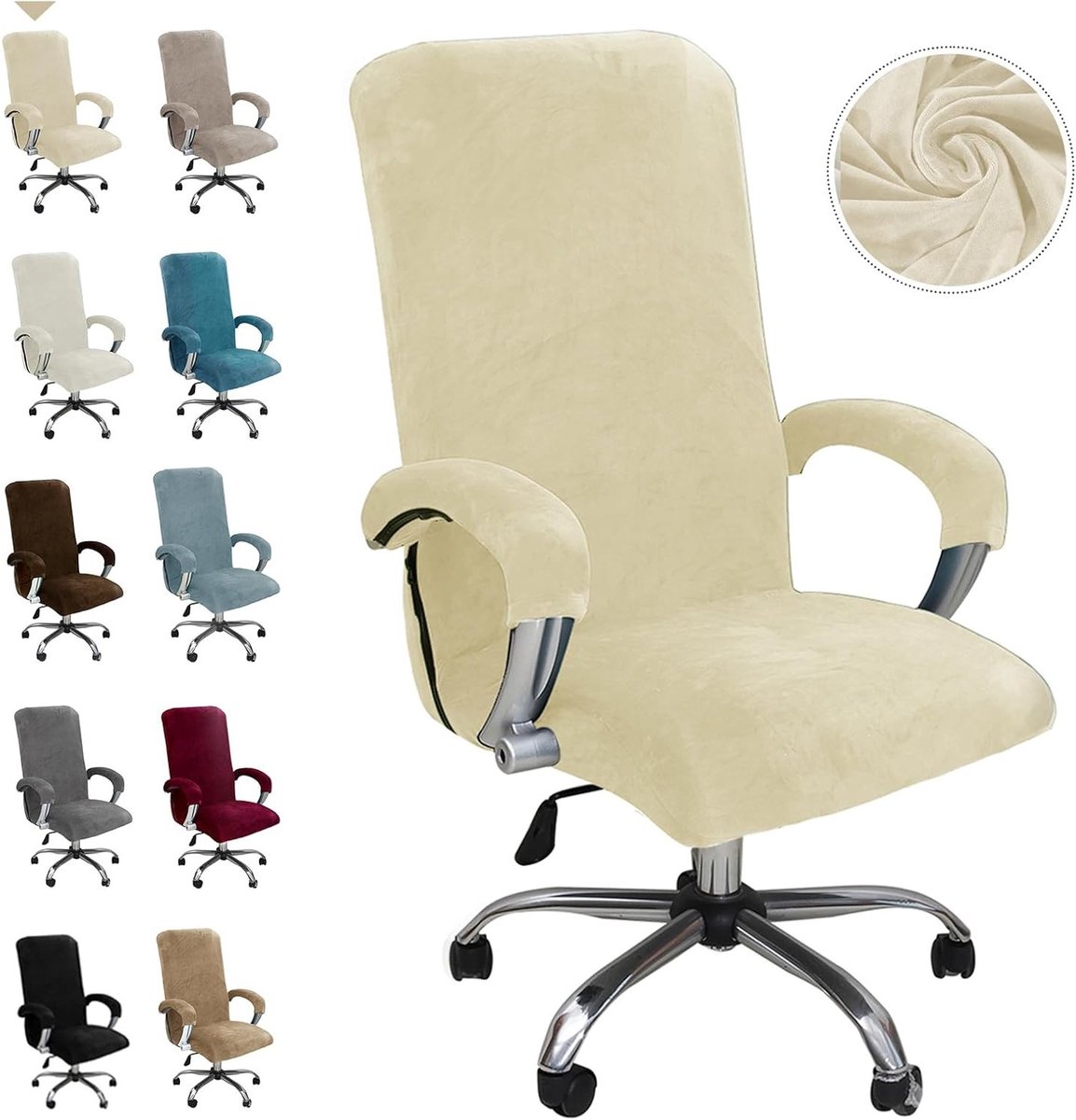 Stijlvolle Beige Stoelhoes voor Kantoor- en Gamingstoelen met Armleuningen, Verwijderbaar en Rekbaar, Geschikt voor Diverse Stoelmodellen