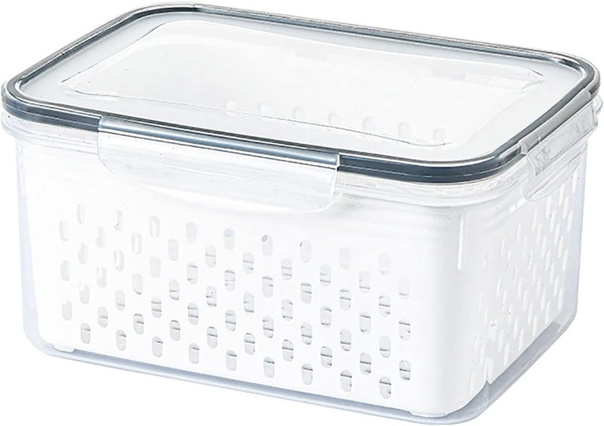 Multifunctionele Opslagmand voor Fruit en Groenten, Transparante Container met Afvoersysteem voor Grapes en Sla (1850ml)