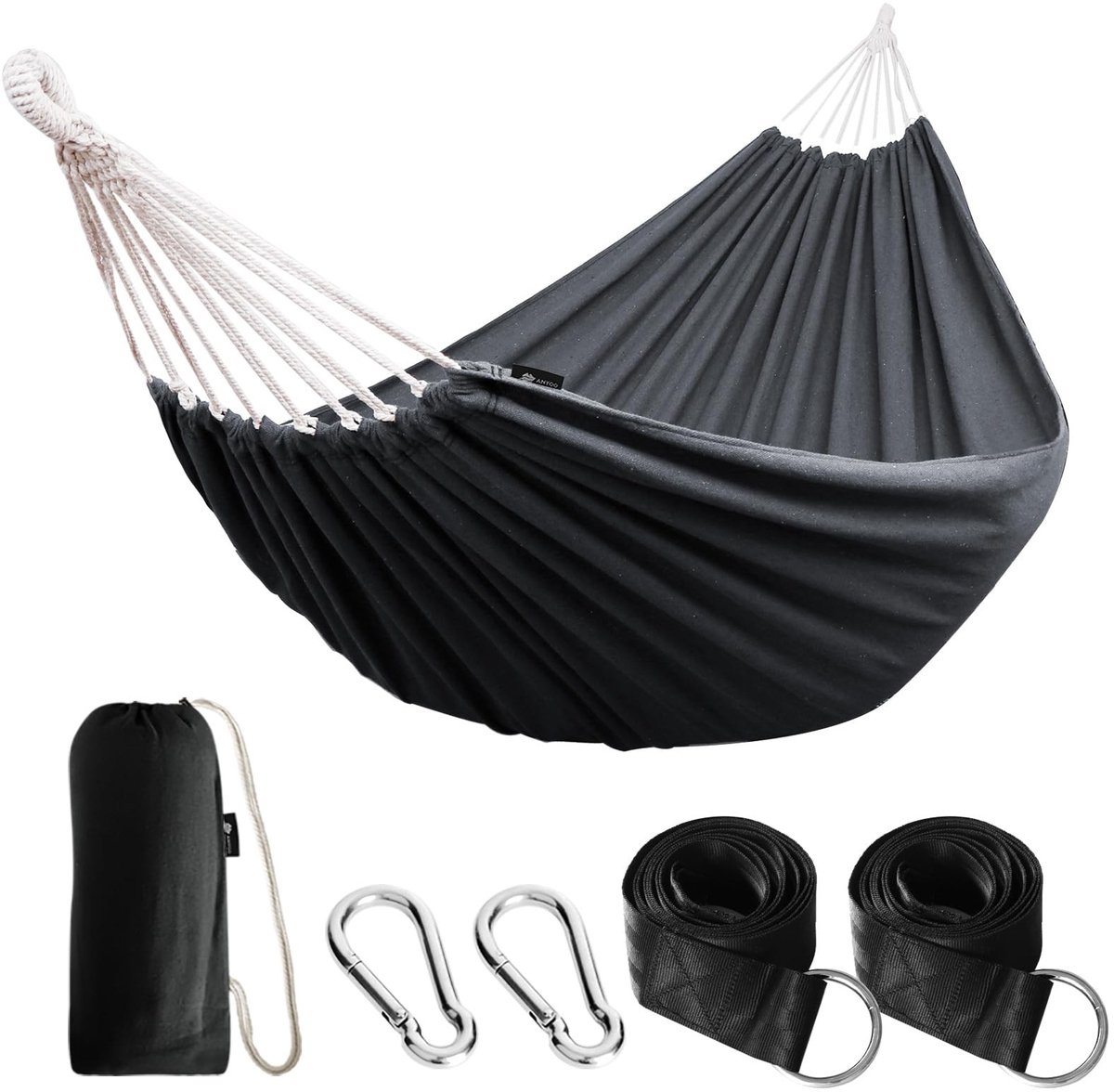 Dailygoods- Hangmat 210 x 150 cm - Draagvermogen tot 200 kg - Draagbaar met draagtas - Katoenen materiaal - Geschikt voor patio/tuin - Hangmatje