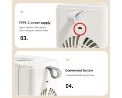 Bureauventilator – Oplaadbare, draagbare luchtkoeler & vernevelende luchtbevochtiger met tijdweergave | ABS, 500 ml, twee standen; geschikt voor thuis (slaapkamer, keuken, kantoor), kamperen en picknicks; stille werking, verkoeling de hele dag door