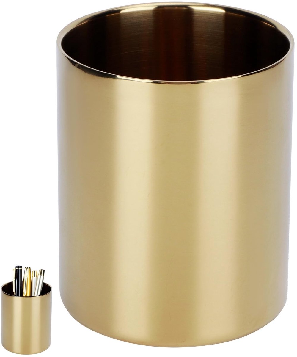 Dailygoods- Penhouder Gouden Luxe - Bureau Organizer - Potloodhouder - Tafelaccessoires - Roestvrij Staal - Compact 8,9 x 3,3 cm