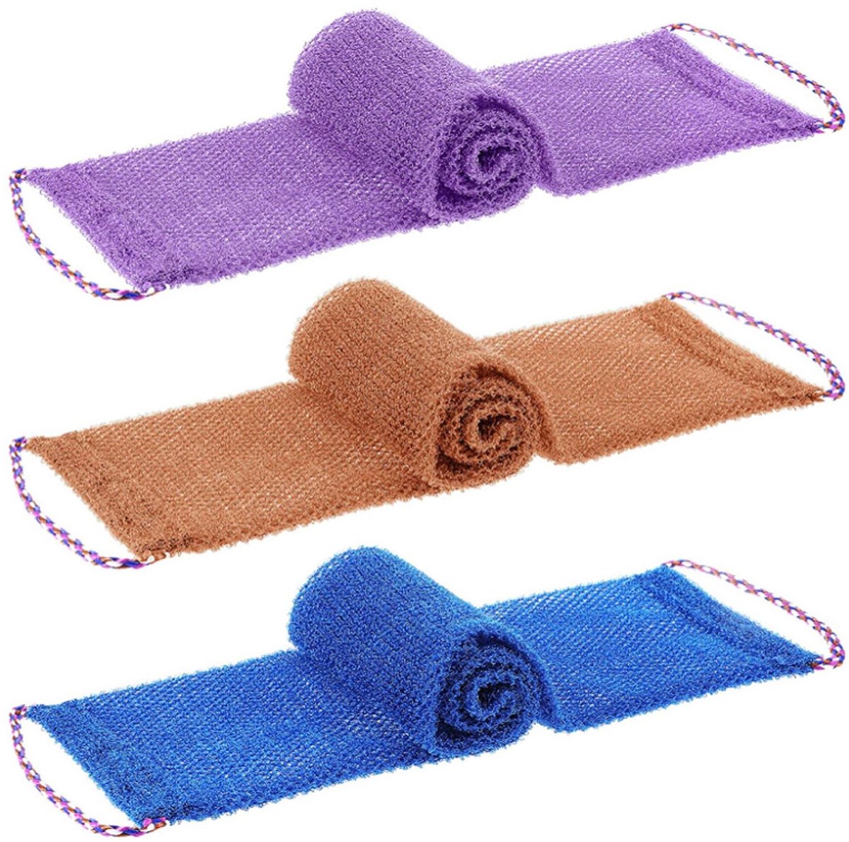 Dailygoods- Exfoliërende Sponzen Set van 3 - Lange Douchesponzen - Nylon Scrubhanddoek - Lichaamswasaccessoires - 75 x 14 cm - Matte Afwerking - Scrubspons