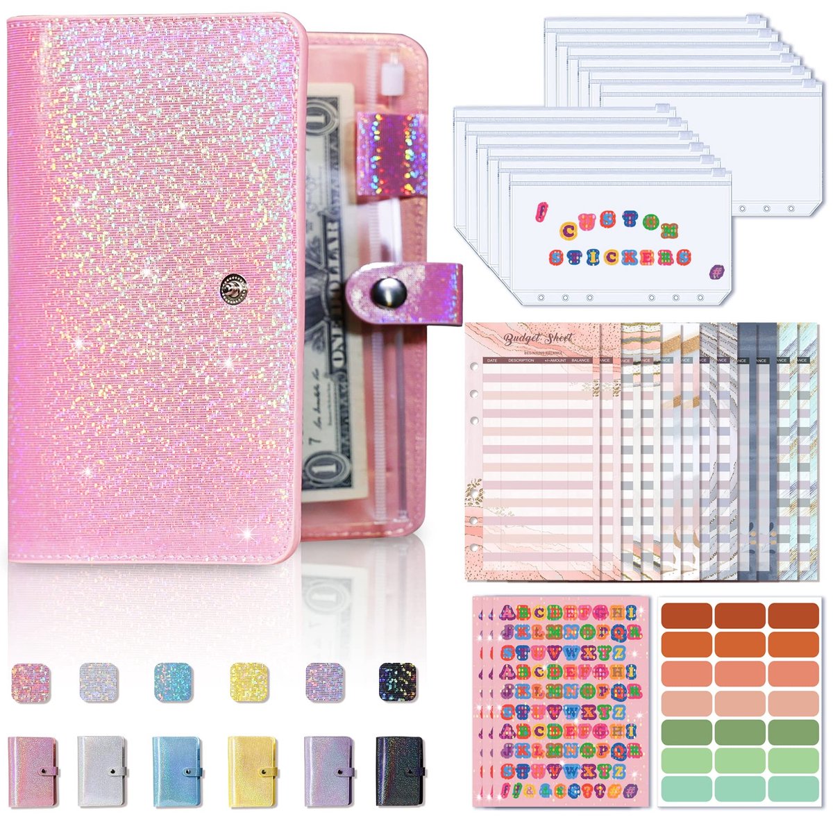 Dailygoods- Budgetbinder - A6 Financieel Planner - 6-Ring Geldorganizer - 12 PVC-Envelopjes - Lichtgewicht - 18,5 x 13,5 x 3 cm - Financiële Planner