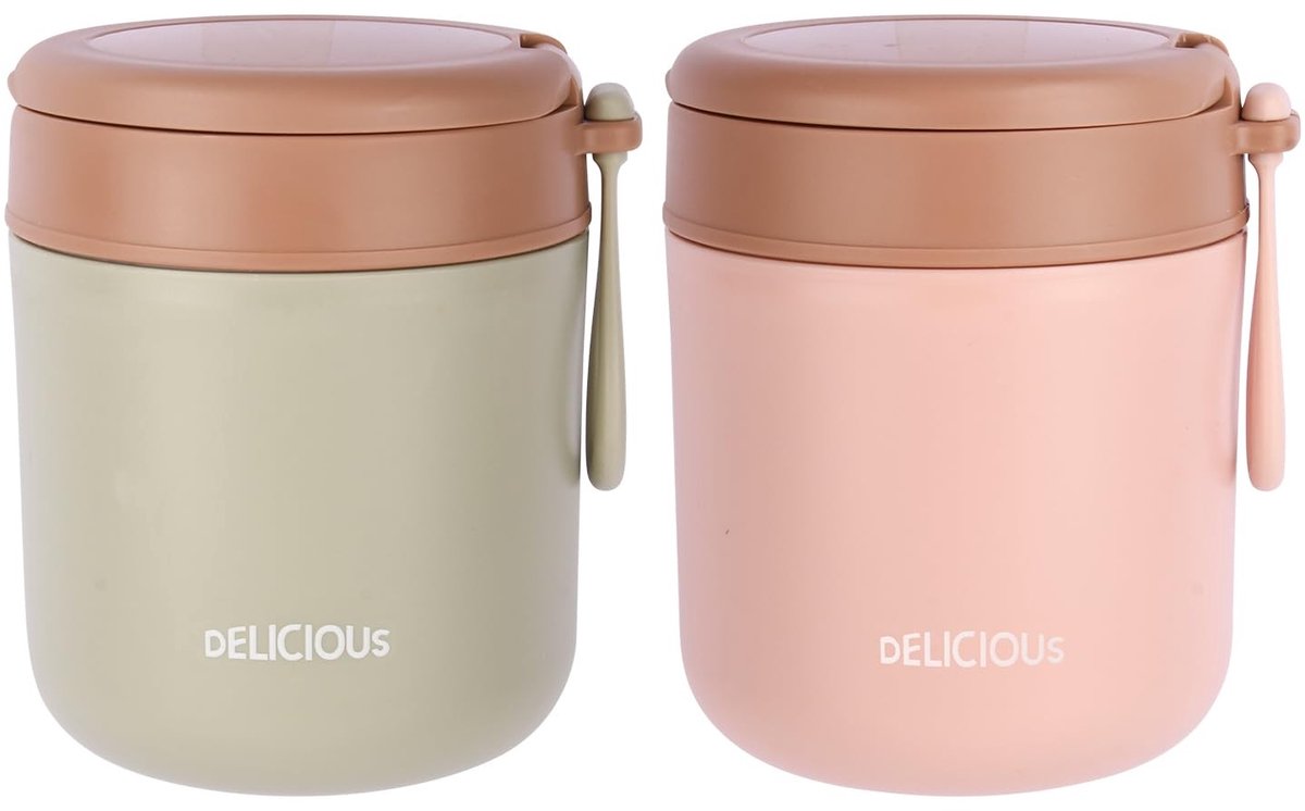 Dailygoods- Voedselfles Geïsoleerd 430 ml - Thermische Lunchbox - Lekvrije Soepcontainer - Opvouwbare Lepel - Roestvrij Staal - Voor Kinderen
