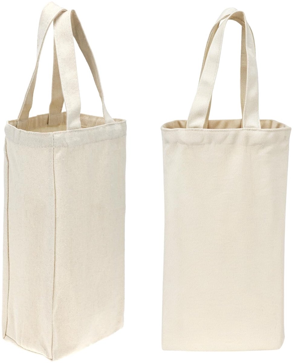 Dailygoods- Wijnzak - Set van 2 stuks - Duurzaam canvas - Cadeautas voor flessen - Witte wijnzak - Presentatie wijnflessen - Boodschappentas