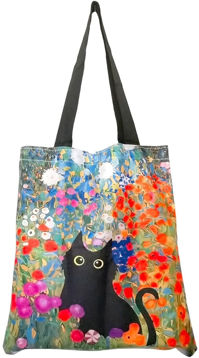 Dailygoods- Draagtas Dames - Opvouwbare Canvas Tas - Schoudertas voor School - Handtas voor Werk - Shopper voor Reizen - Uniek Kattenmotief