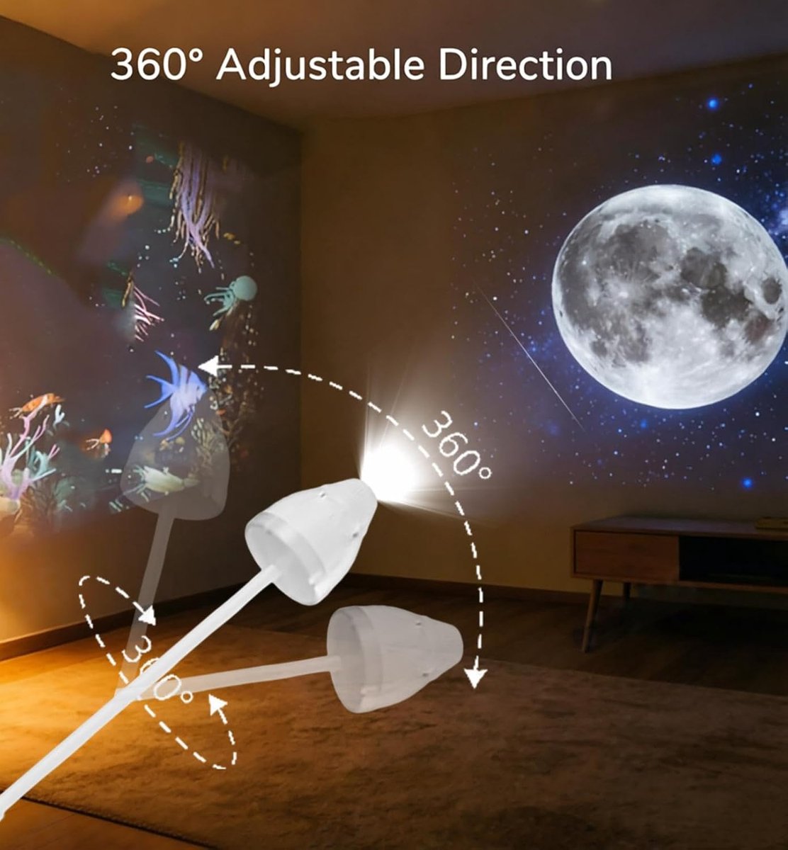 VHV - Sterrenprojector - Galaxy projector - Nachtlampje projector - Aurora light - Met USB - Inclusief 3 dia's - Voor slaapkamer en plafond - Kinderkamer decoratie - Wit – foto 5