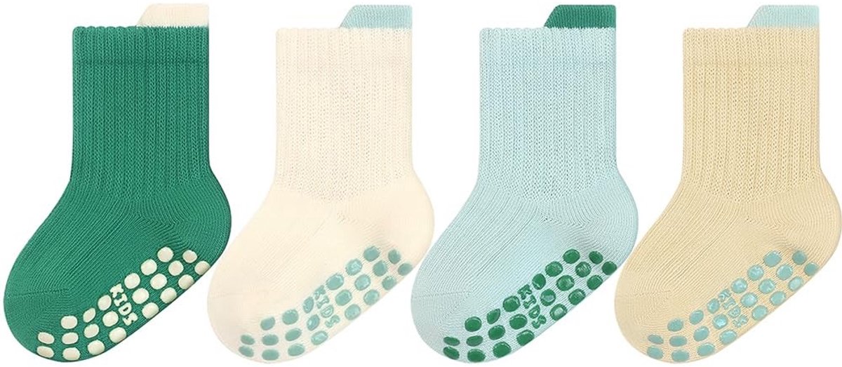 Solidchoice- Babysokken - 4/5 Paar - Antislip - Katoenen Sokken - Zacht en Ademend - Geschikt voor 0-5 Jaar - Kindersokken