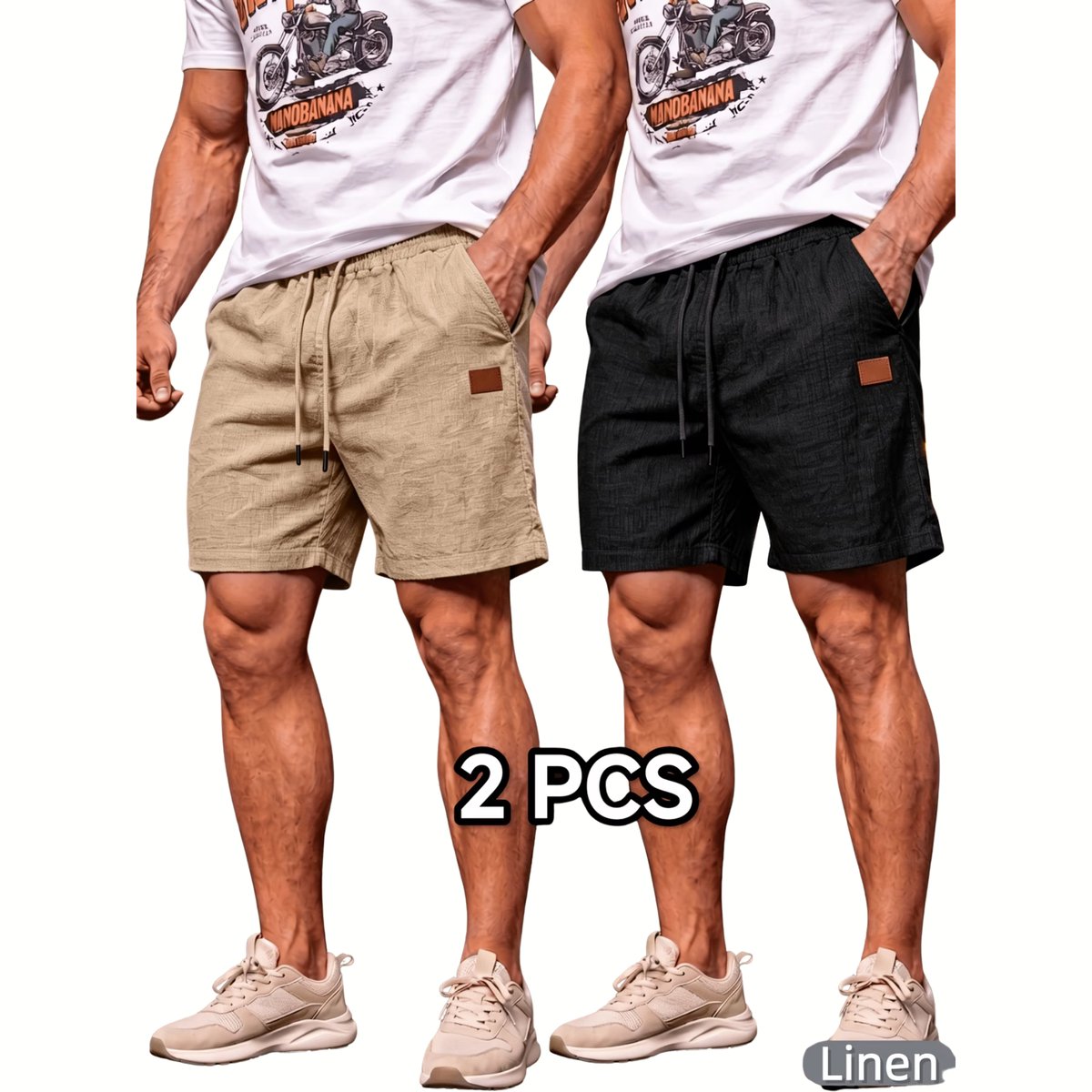 Currero Korte Linnen Broek Heren Zomerbroek Volwassenen Korte Broek Shorts Strandbroek Zomer Ibiza Stijl + Zwart