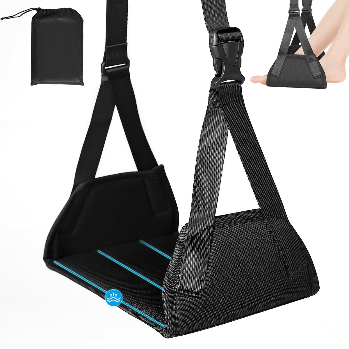 Dailygoods- Voetensteun Draagbaar - Verstelbare Reisvoetensteun - Antislip - Ergonomisch - Natuurlijk Bamboe - Tot 40 kg Belastbaar - Voetenhangmat